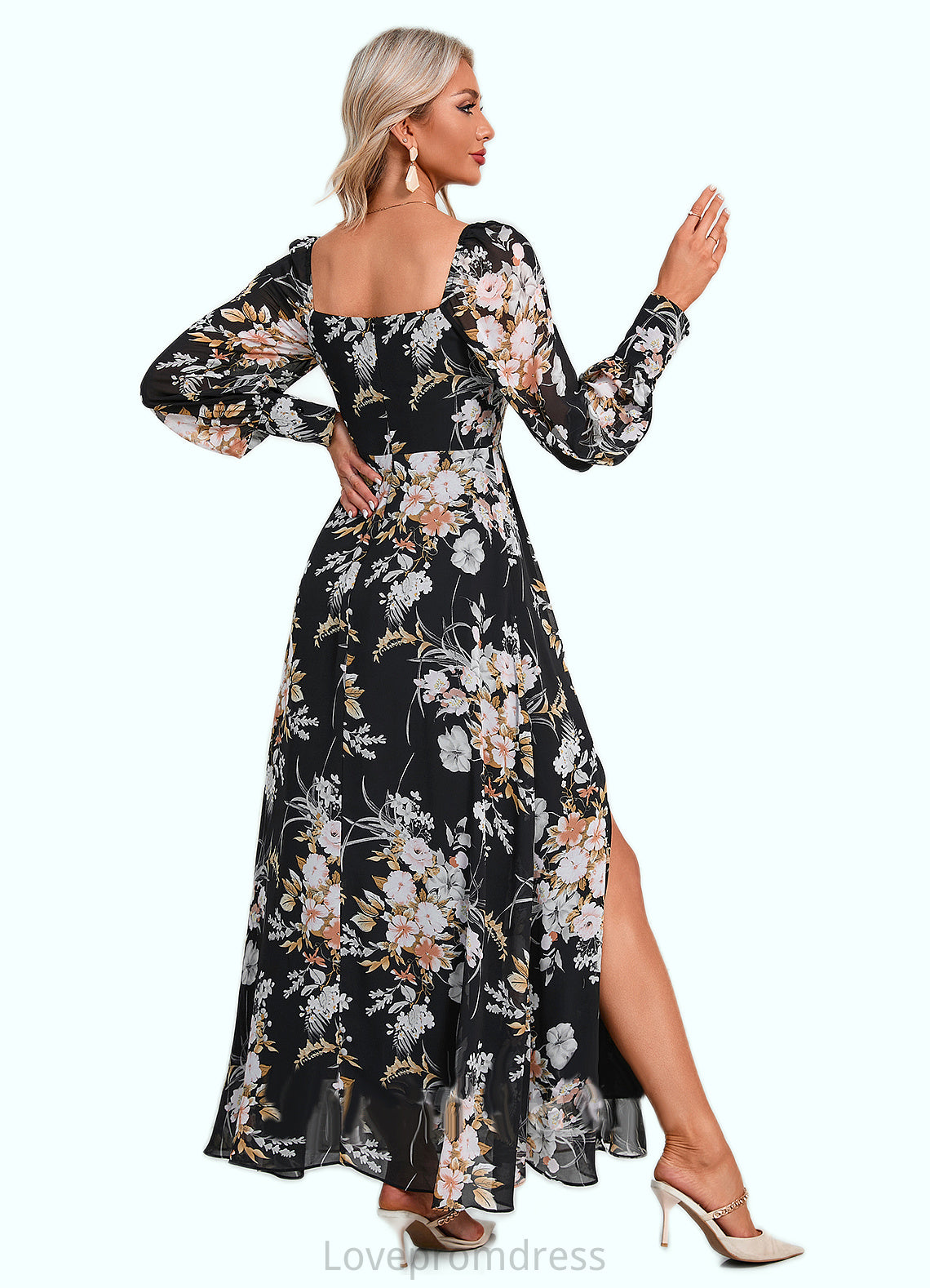 Raquel Floral Print Off the Shoulder Elegant A-line Chiffon Maxi Dresses DYP0022515