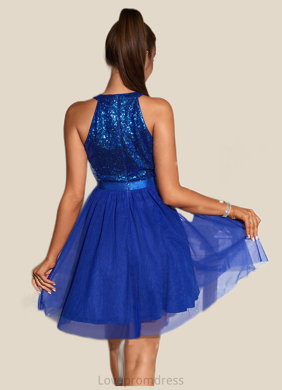 Lesly Sequins Halter Elegant A-line Tulle Sequin Mini Dresses DYP0022523