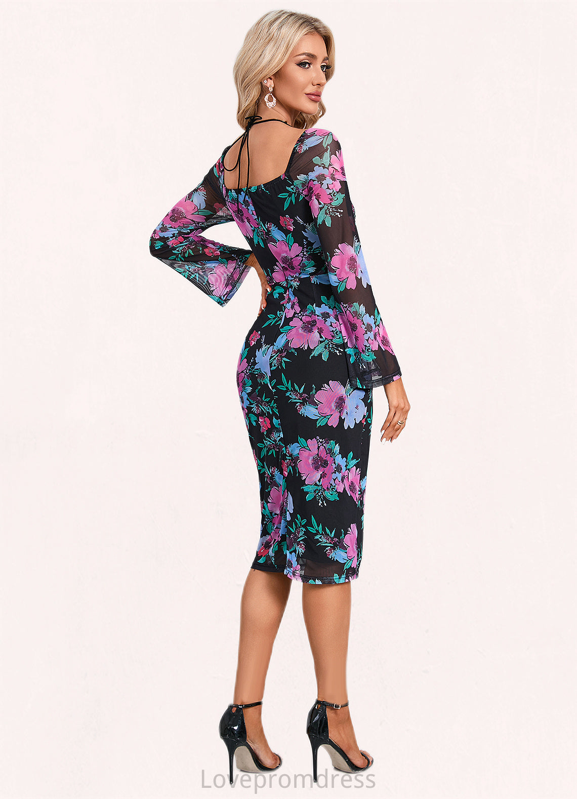 Rhianna Ruffle Floral Print Sweetheart Sexy Sheath/Column Spandex Midi Dresses DYP0022540