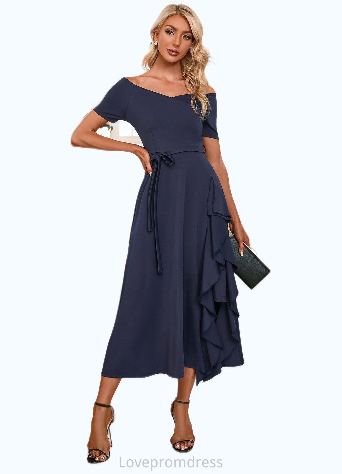 Tamara V-Neck Elegant A-line Cotton Blends Midi Dresses DYP0022561