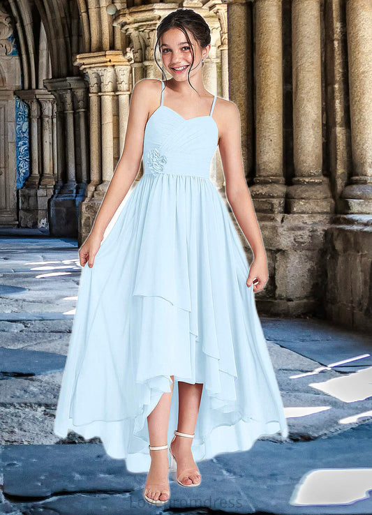 Norah A-Line Ruched Chiffon Asymmetrical Junior Bridesmaid Dress Sky Blue DYP0022848