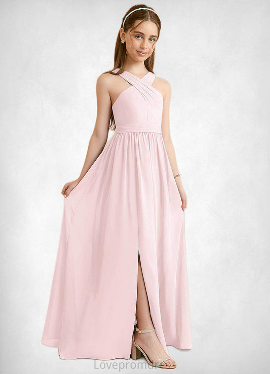 Sherry A-Line Pleated Chiffon Floor-Length Junior Bridesmaid Dress Blushing Pink DYP0022849