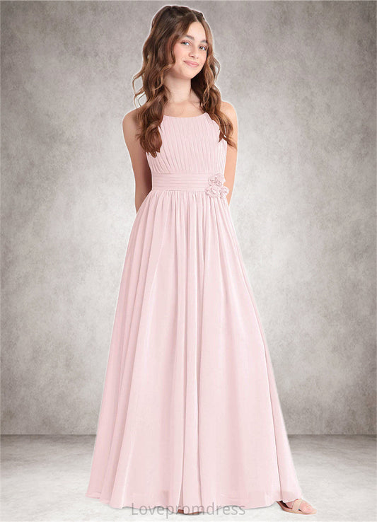 Simone A-Line Floral Chiffon Floor-Length Junior Bridesmaid Dress Blushing Pink DYP0022851