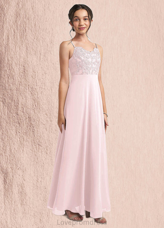 Reese A-Line Lace Chiffon Floor-Length Junior Bridesmaid Dress Blushing Pink DYP0022853