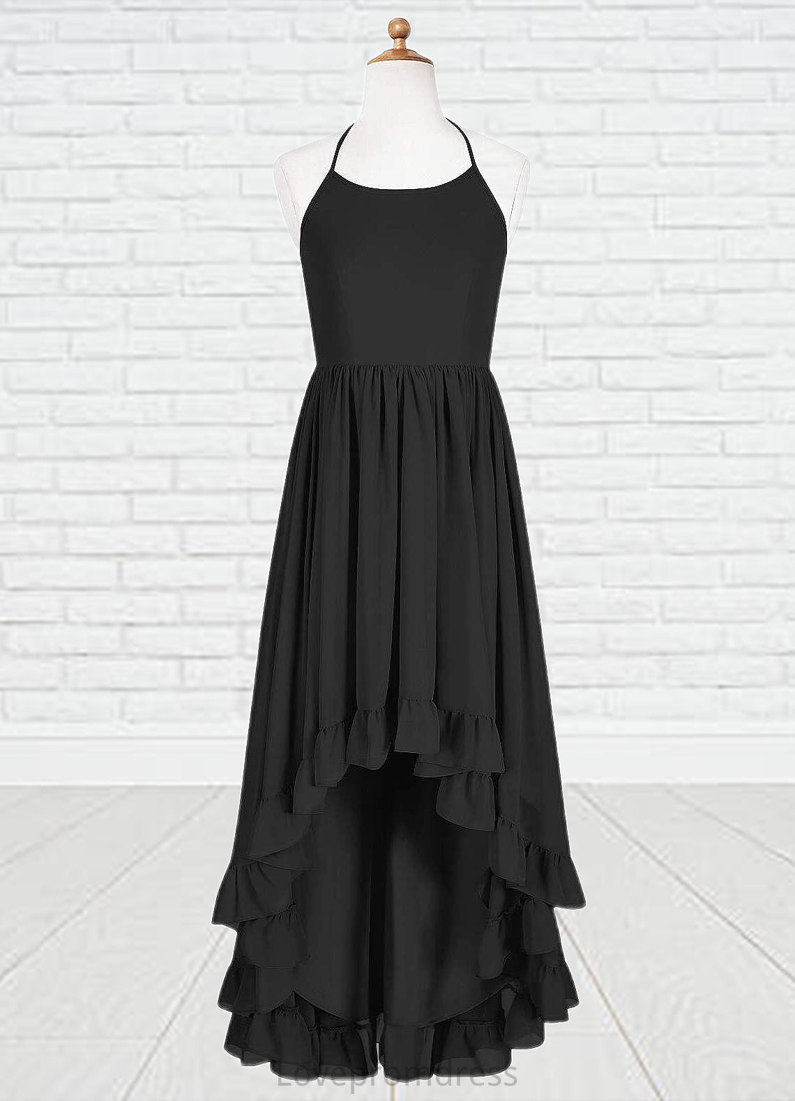 Taniyah A-Line Lace Chiffon Asymmetrical Junior Bridesmaid Dress black DYP0022855