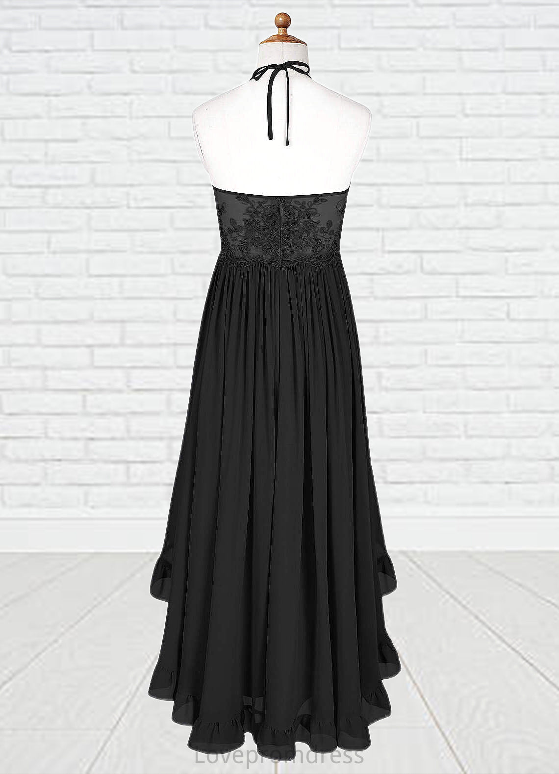 Taniyah A-Line Lace Chiffon Asymmetrical Junior Bridesmaid Dress black DYP0022855