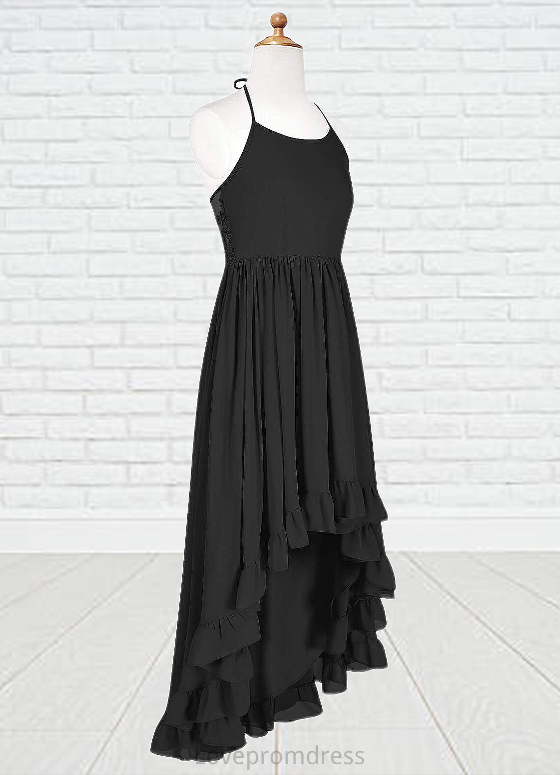 Taniyah A-Line Lace Chiffon Asymmetrical Junior Bridesmaid Dress black DYP0022855