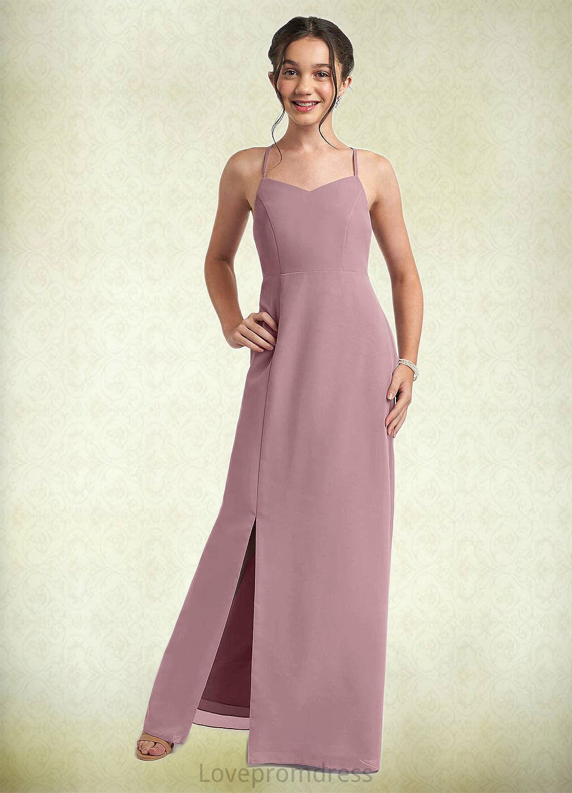 Kyra A-Line Chiffon Floor-Length Junior Bridesmaid Dress dusty rose DYP0022856