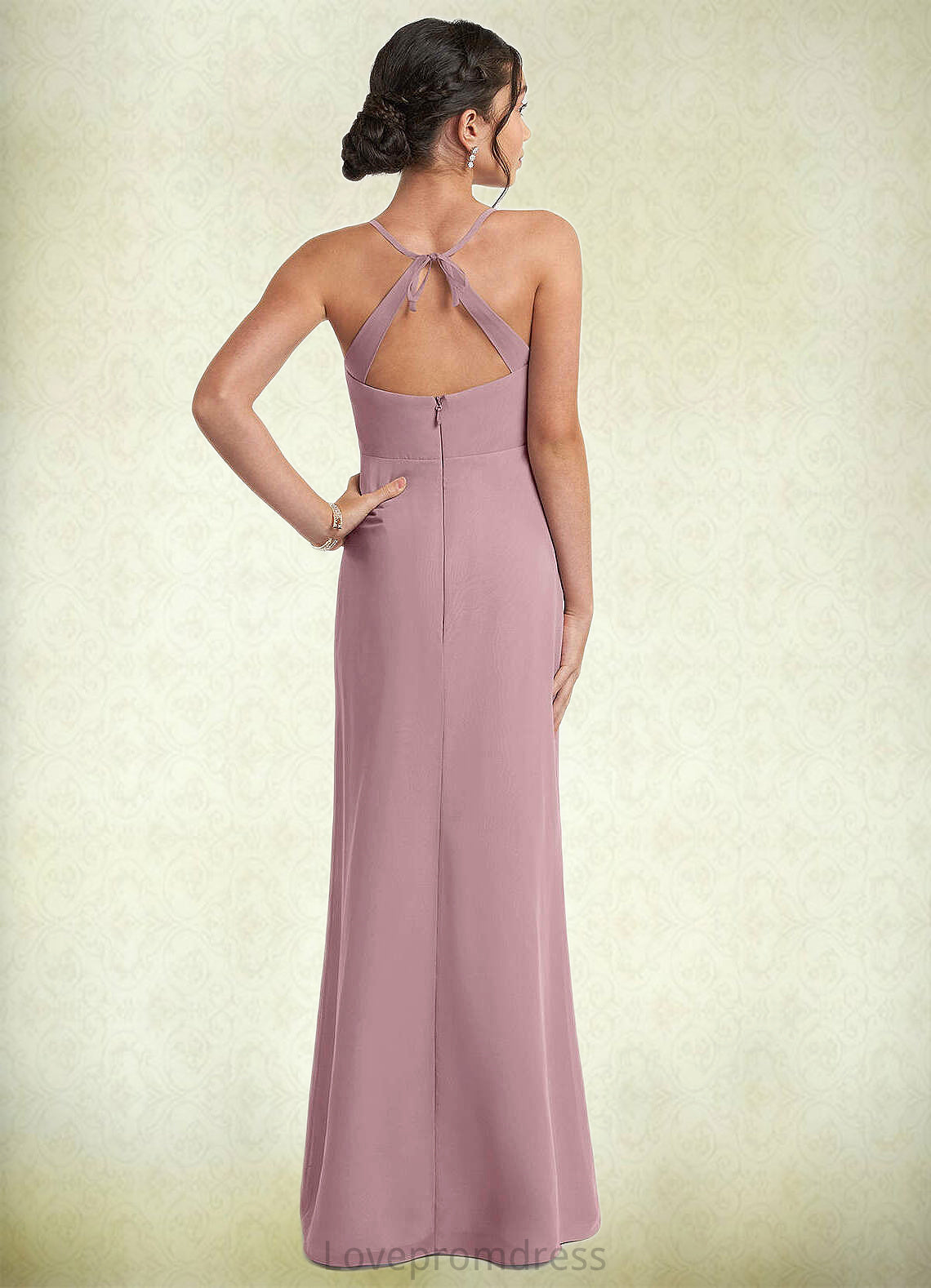 Kyra A-Line Chiffon Floor-Length Junior Bridesmaid Dress dusty rose DYP0022856