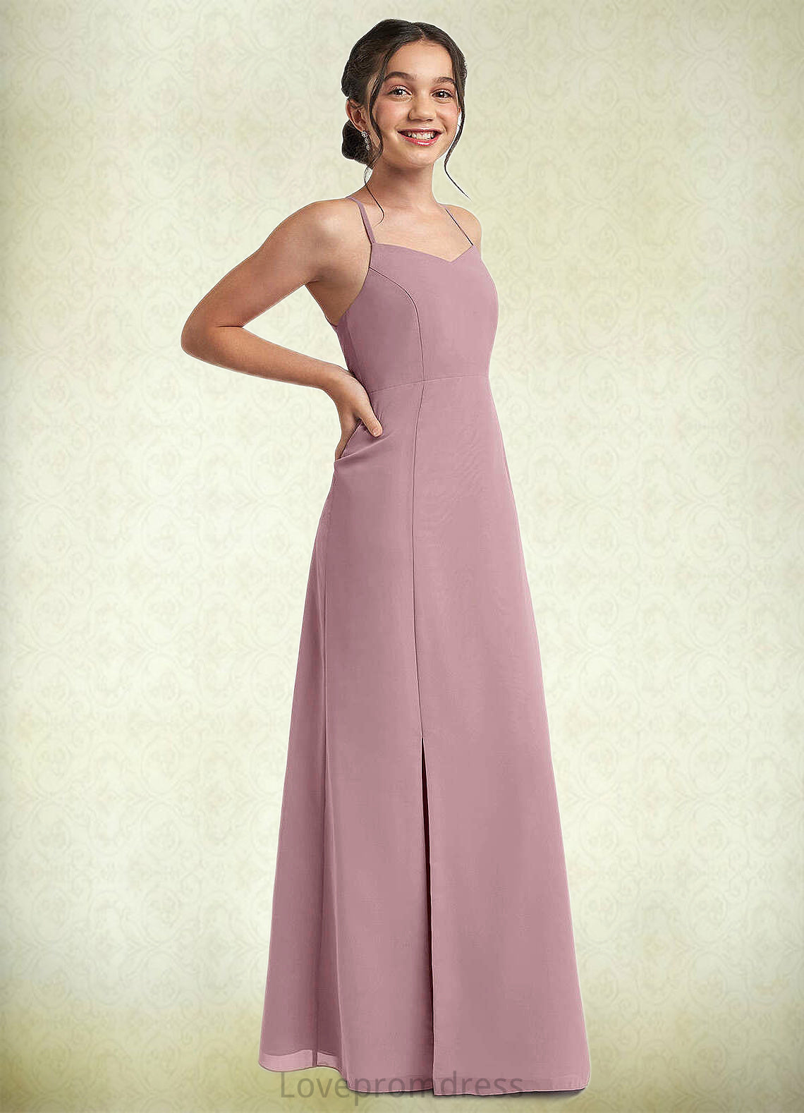 Kyra A-Line Chiffon Floor-Length Junior Bridesmaid Dress dusty rose DYP0022856