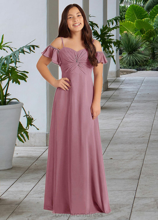 Hadley A-Line Off the Shoulder Chiffon Floor-Length Junior Bridesmaid Dress Vintage Mauve DYP0022859