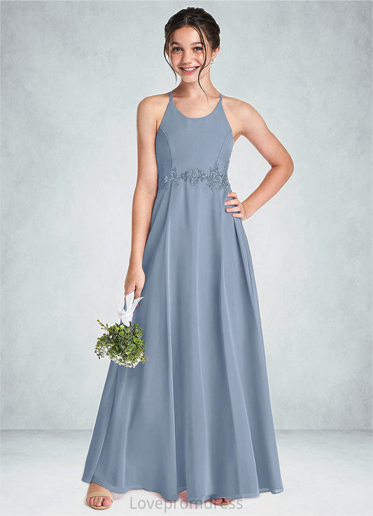 Dakota A-Line Lace Chiffon Floor-Length Junior Bridesmaid Dress dusty blue DYP0022860