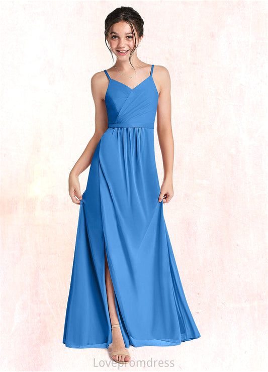 Harmony Pleated Mesh Floor-Length Junior Bridesmaid Dress Blue Jay DYP0022861