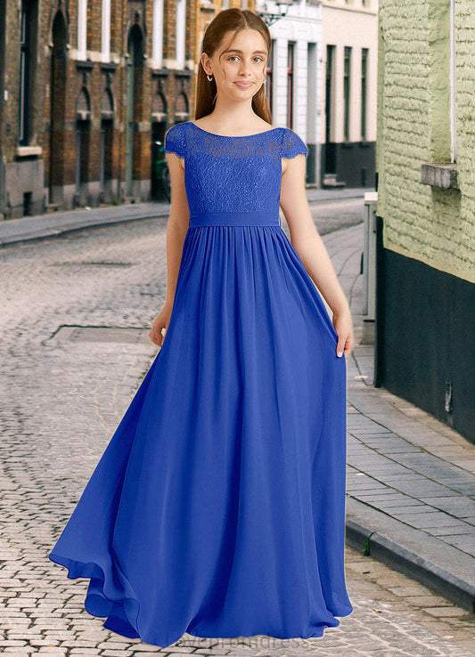 Destinee A-Line Pleated Chiffon Floor-Length Junior Bridesmaid Dress Royal Blue DYP0022863