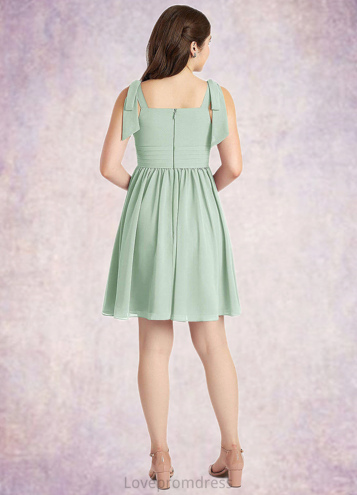 Kitty A-Line Pleated Chiffon Mini Junior Bridesmaid Dress Agave DYP0022864