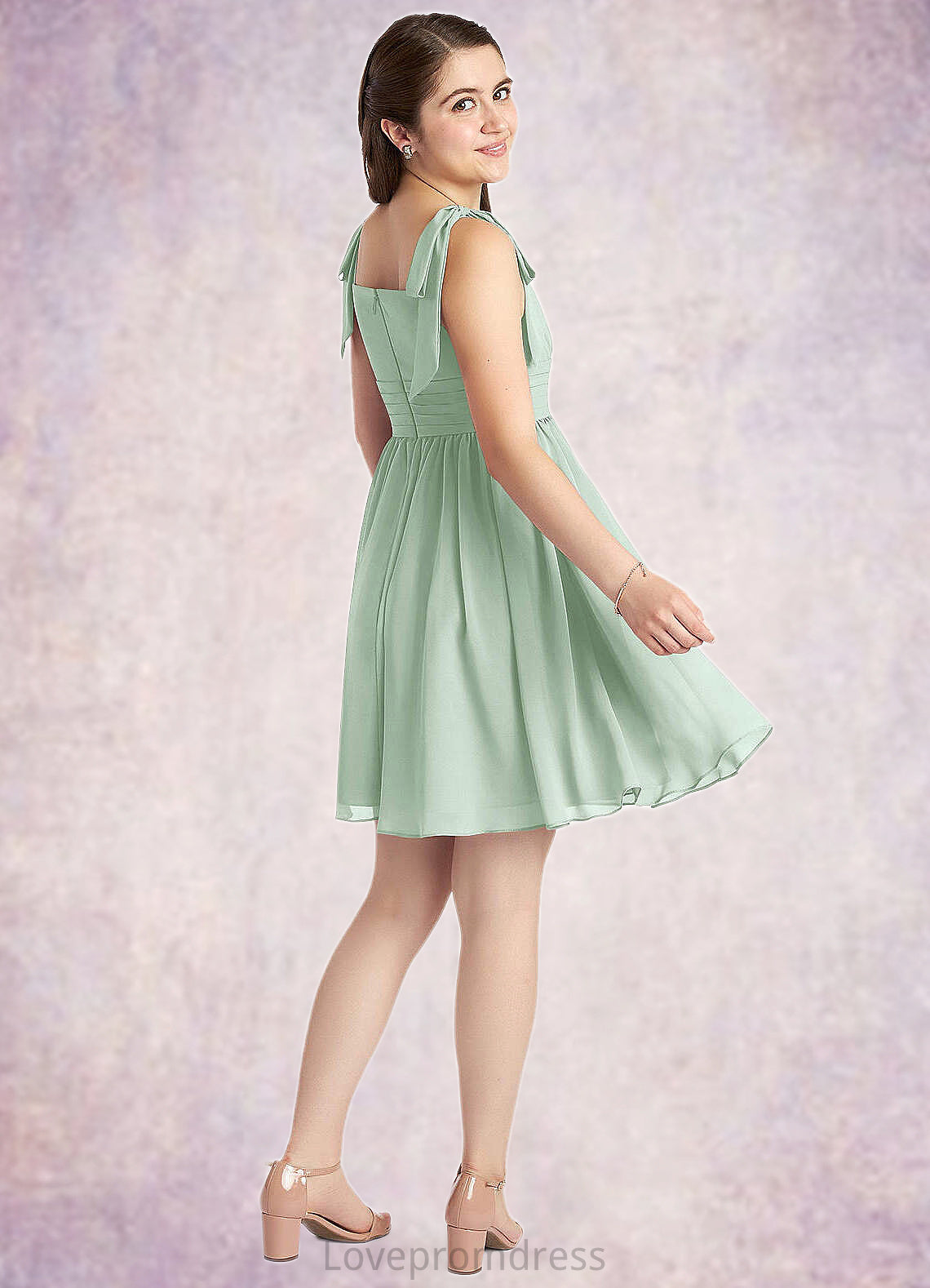 Kitty A-Line Pleated Chiffon Mini Junior Bridesmaid Dress Agave DYP0022864