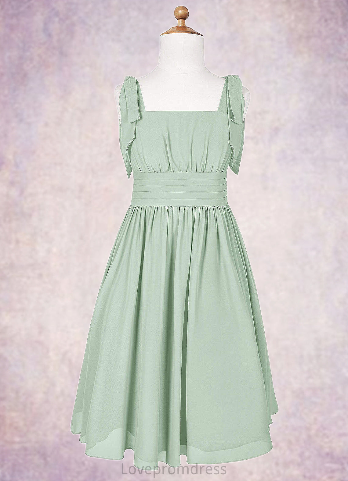 Kitty A-Line Pleated Chiffon Mini Junior Bridesmaid Dress Agave DYP0022864