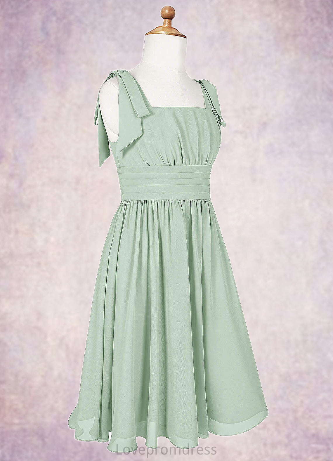 Kitty A-Line Pleated Chiffon Mini Junior Bridesmaid Dress Agave DYP0022864