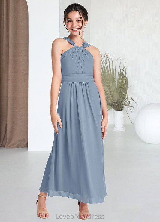 Sadie A-Line Pleated Chiffon Ankle-Length Junior Bridesmaid Dress dusty blue DYP0022866