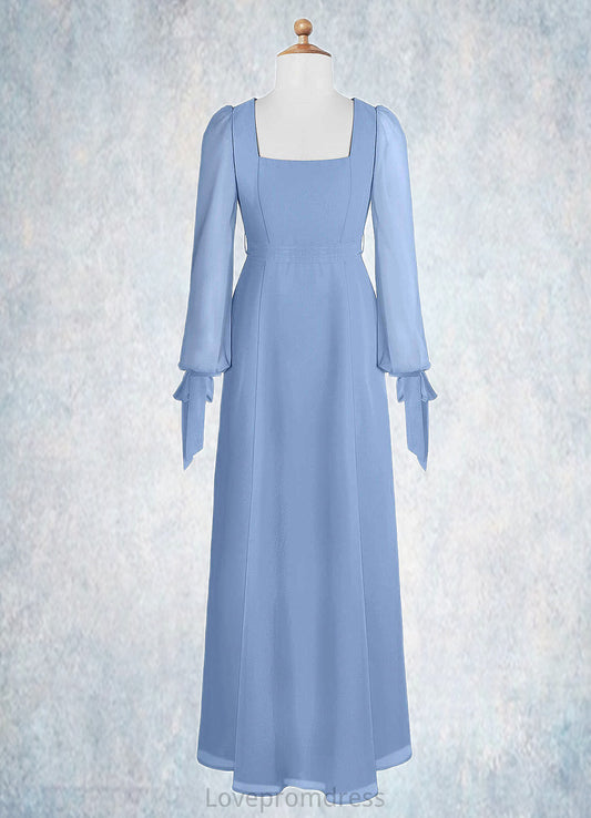 Genevieve A-Line Chiffon Floor-Length Junior Bridesmaid Dress with Pockets Steel Blue DYP0022867