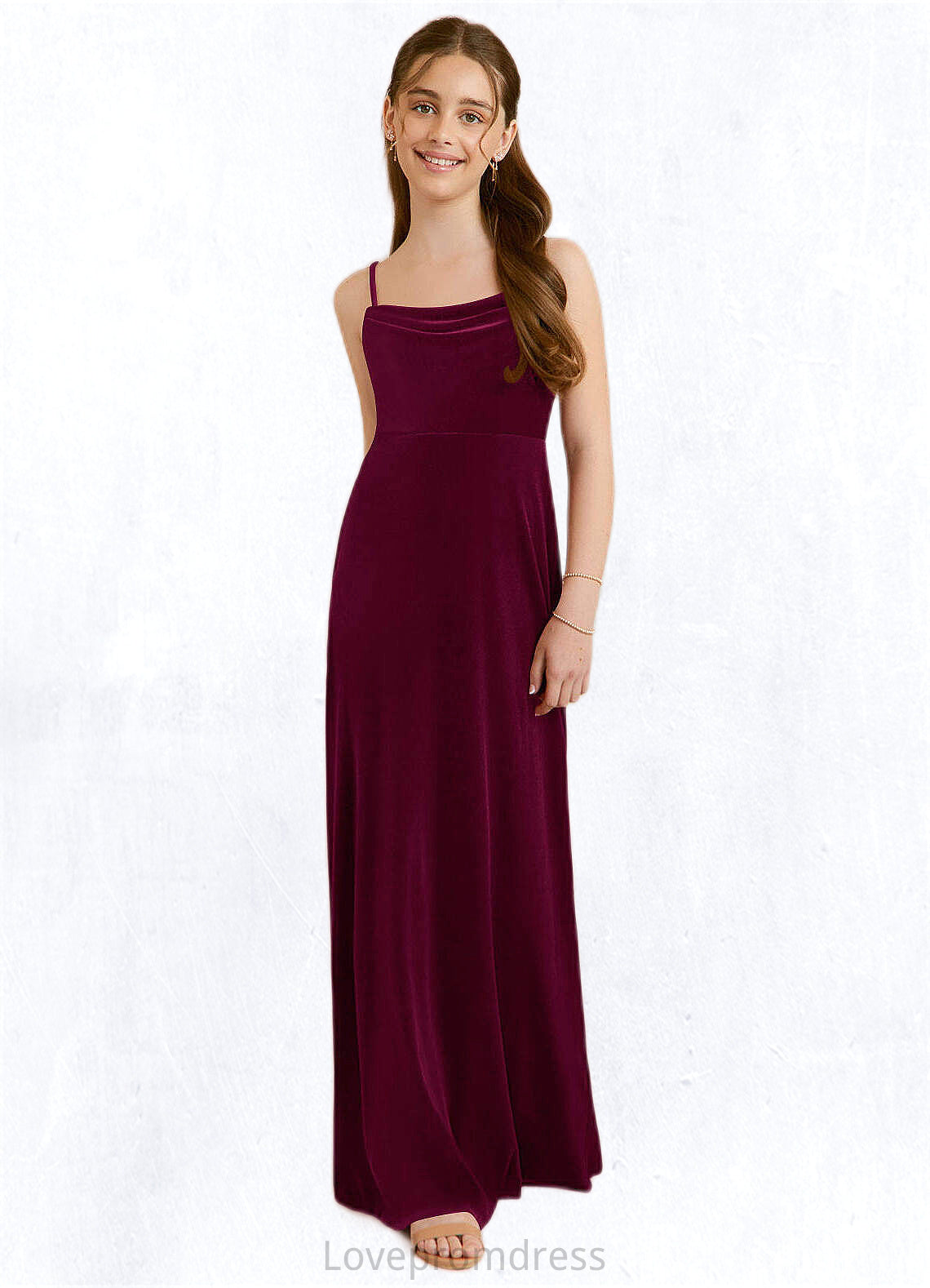 Frederica A-Line Velvet Floor-Length Junior Bridesmaid Dress Cabernet DYP0022870