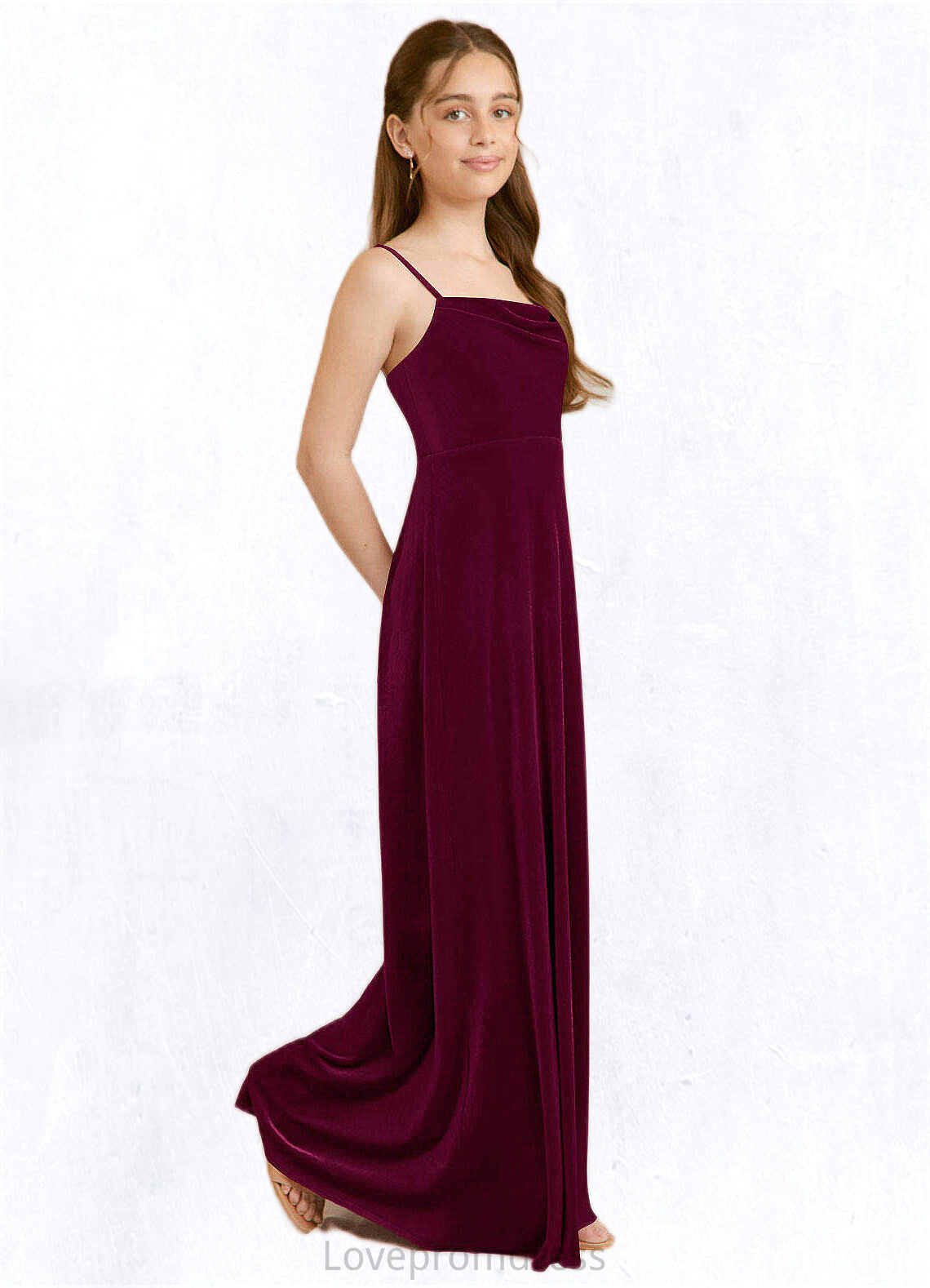 Frederica A-Line Velvet Floor-Length Junior Bridesmaid Dress Cabernet DYP0022870