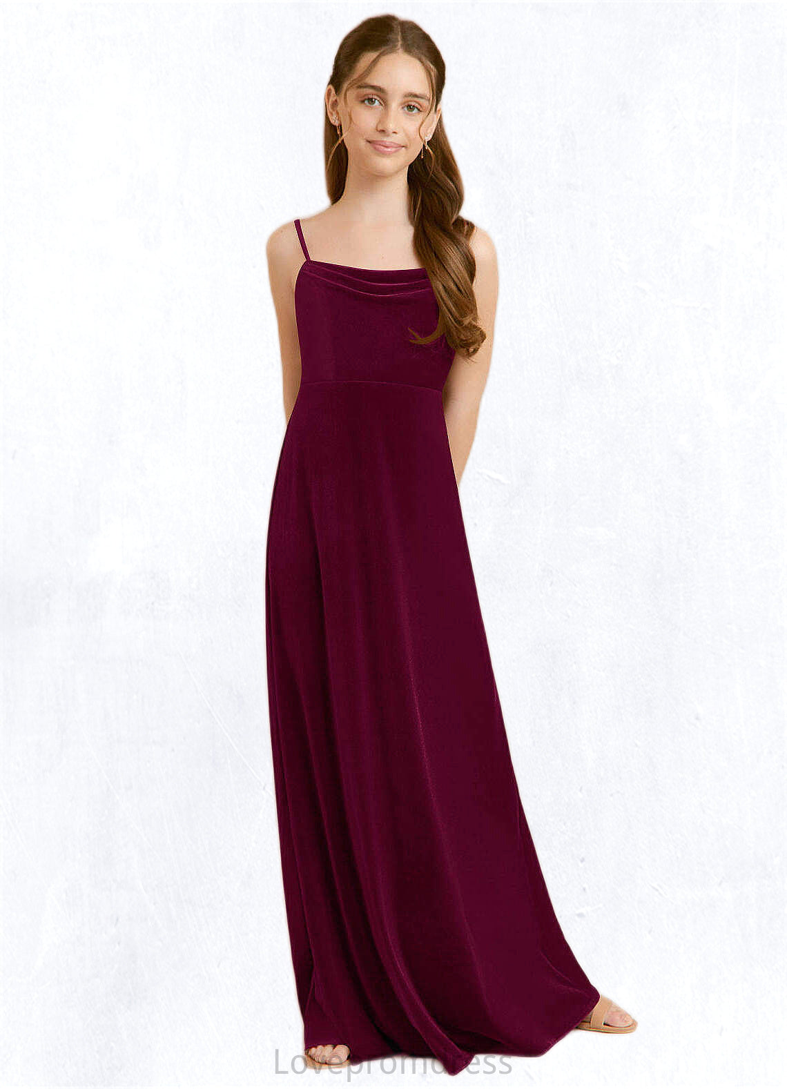 Frederica A-Line Velvet Floor-Length Junior Bridesmaid Dress Cabernet DYP0022870