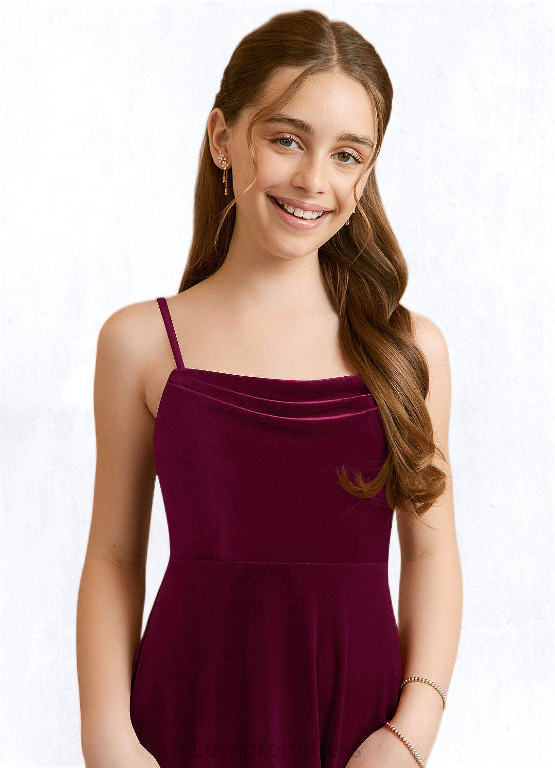 Frederica A-Line Velvet Floor-Length Junior Bridesmaid Dress Cabernet DYP0022870