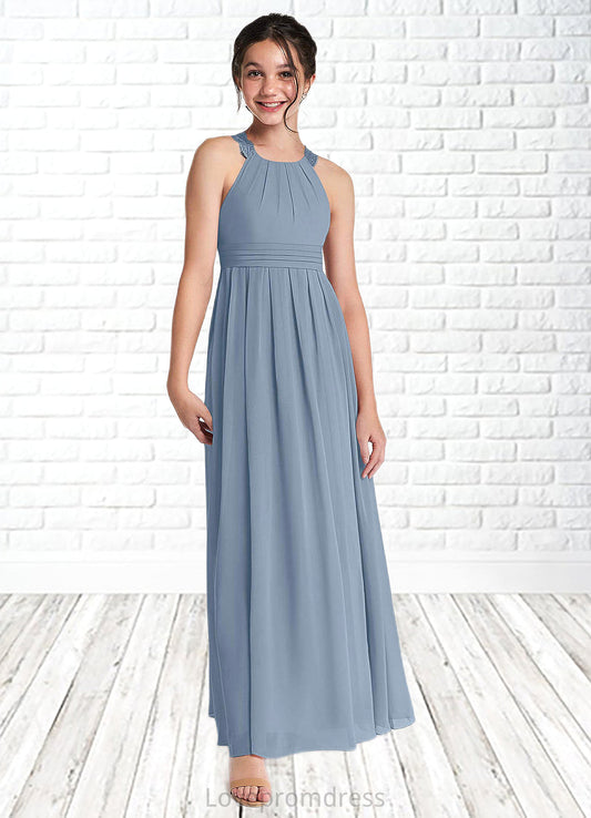 Elliana A-Line Lace Chiffon Floor-Length Junior Bridesmaid Dress dusty blue DYP0022871