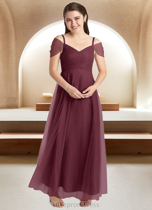 Justice A-Line Off the Shoulder Tulle Floor-Length Junior Bridesmaid Dress Cabernet DYP0022873