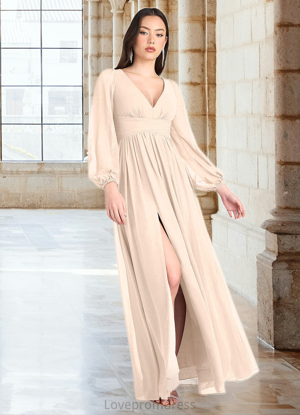 Maliyah Kelly Cream Long Sleeve Maxi Dress Atelier Dresses | Azazie DYP0022893