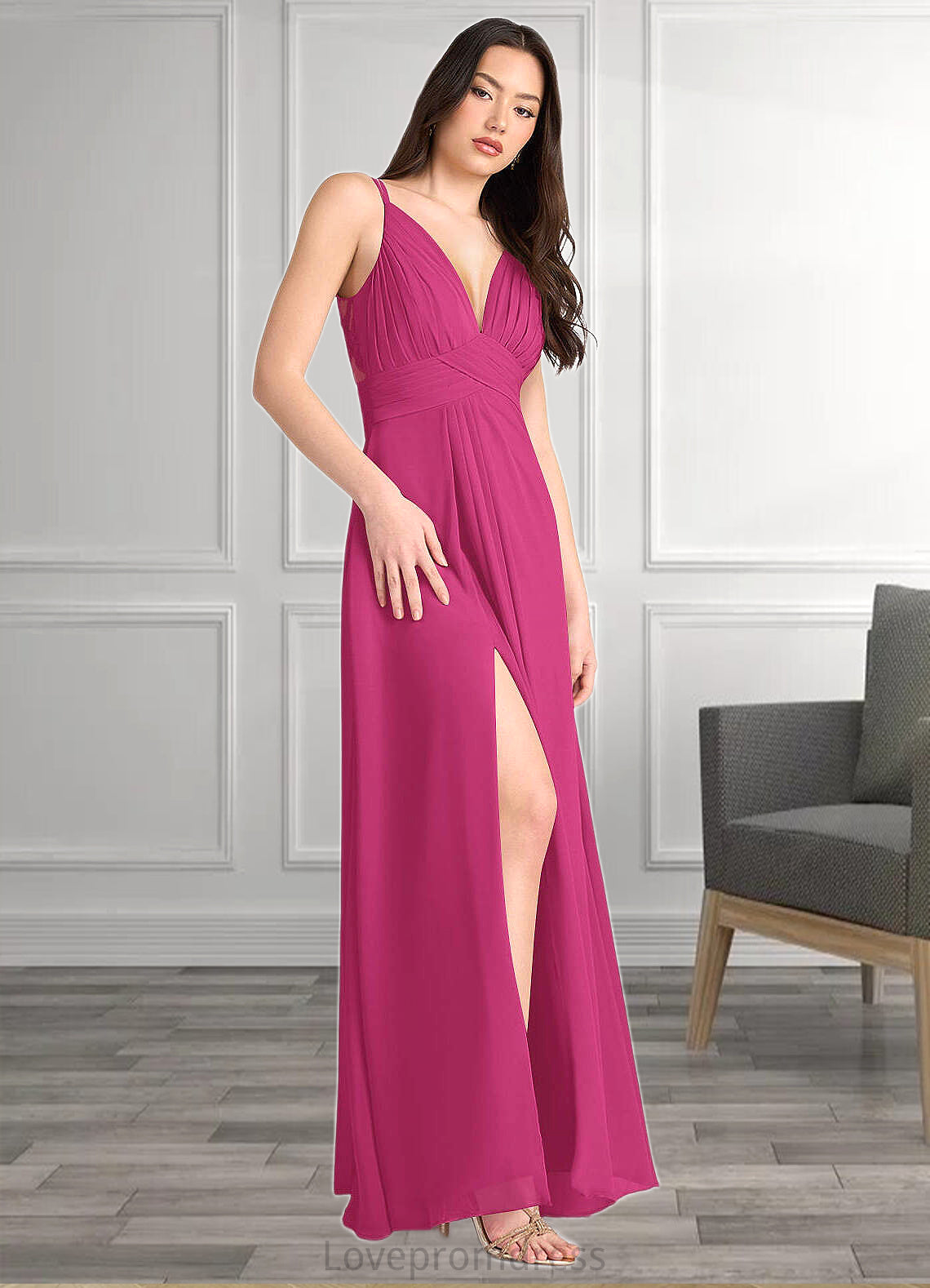 Mikayla April Hot Pink V Neck Maxi Dress Atelier Dresses | Azazie DYP0022895