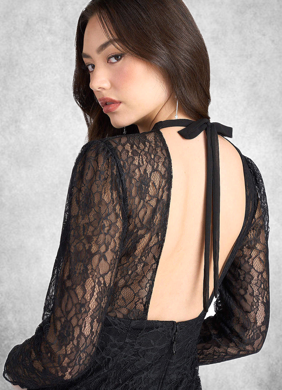 Hayley Staci Black Open Back Lace Mini Dress Atelier Dresses | Azazie DYP0022896