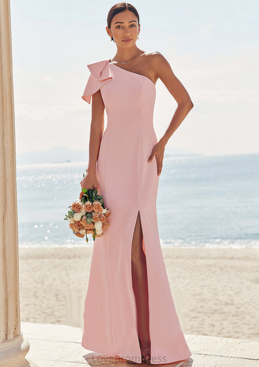 Sheath/Column One-Shoulder Sleeveless Floor-Length Stretch Crepe Bridesmaid Dresses with Bowknot Split Liz DYP0025230