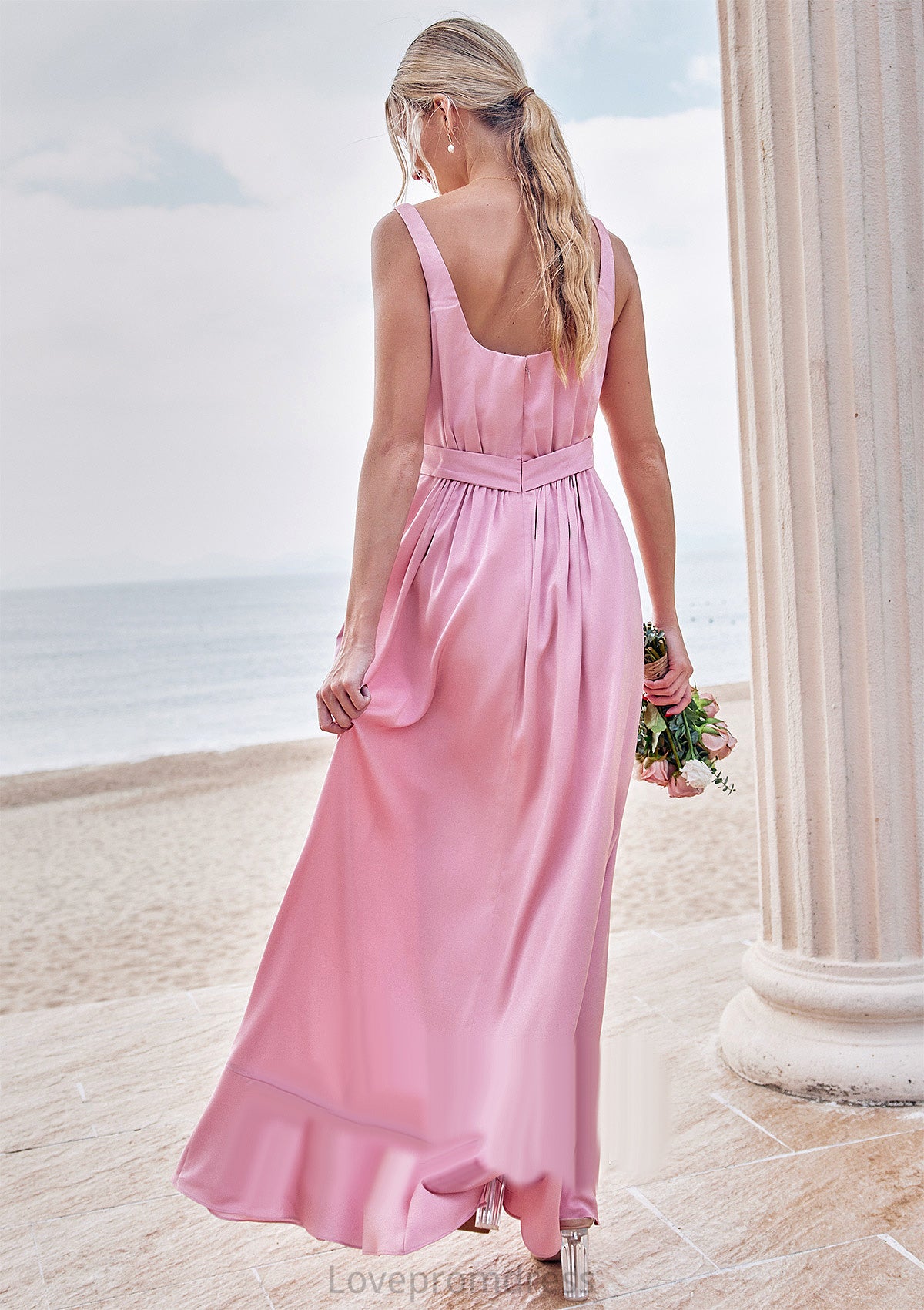 A-line Square Neckline Sleeveless Ankle-Length Stretch Satin Bridesmaid Dresses Moriah DYP0025231