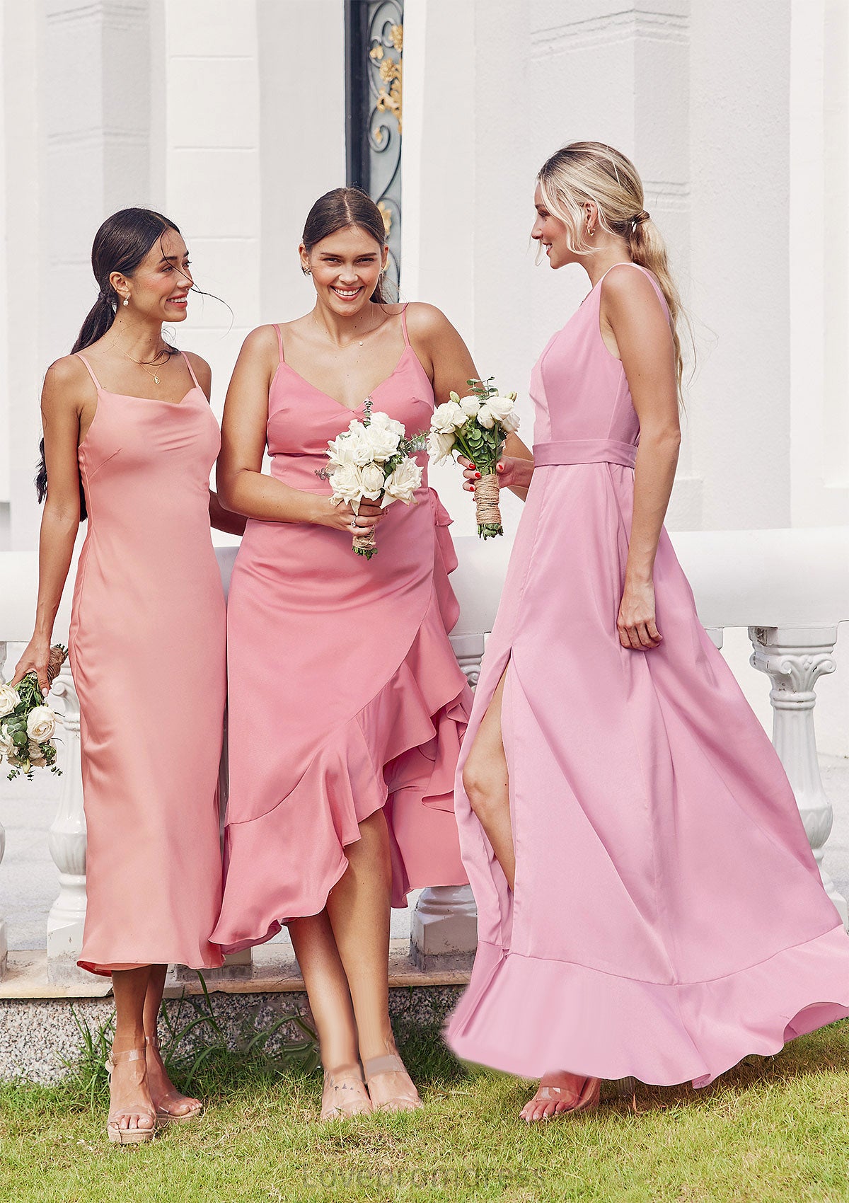 A-line Square Neckline Sleeveless Ankle-Length Stretch Satin Bridesmaid Dresses Moriah DYP0025231