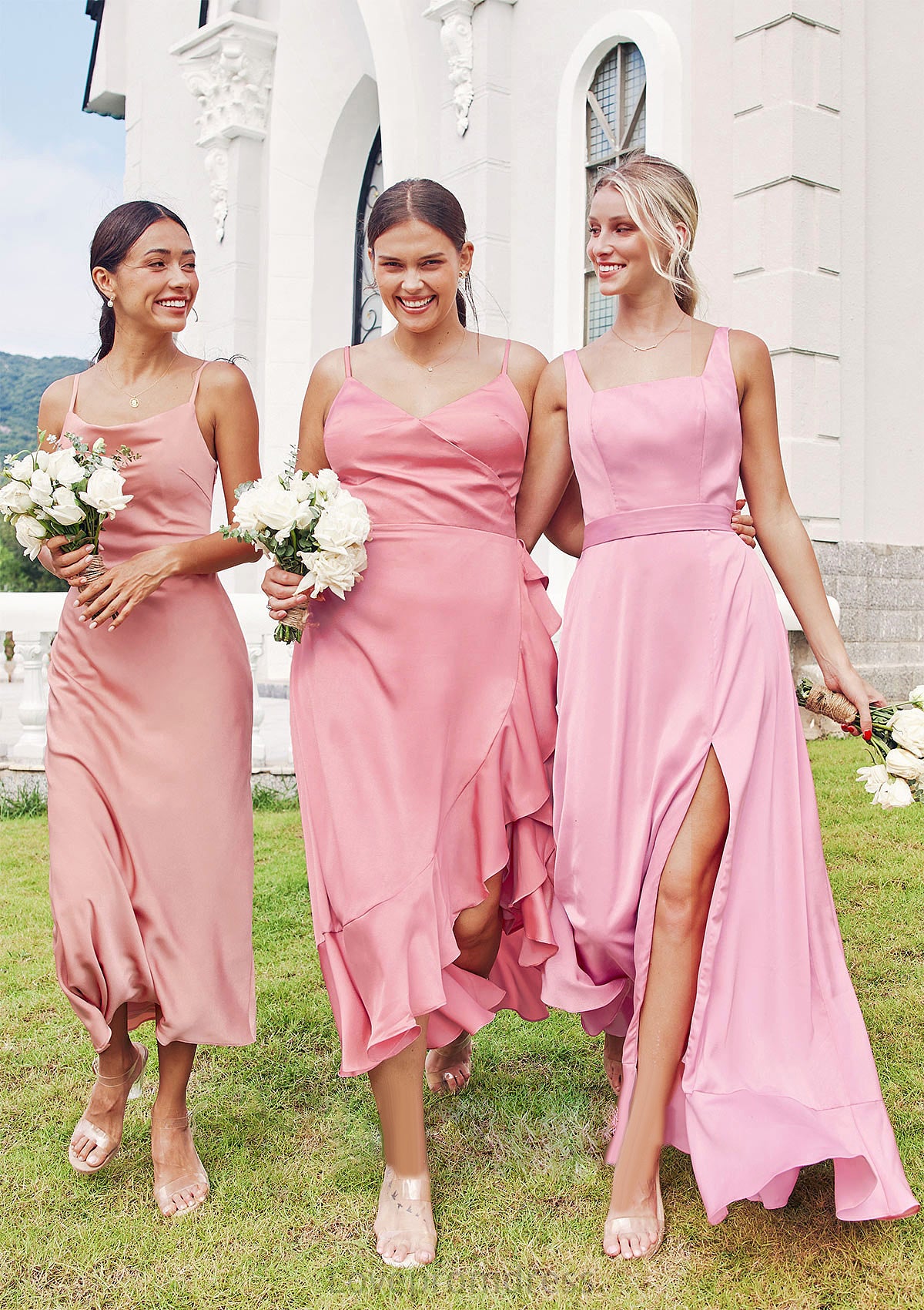 A-line Square Neckline Sleeveless Ankle-Length Stretch Satin Bridesmaid Dresses Moriah DYP0025231