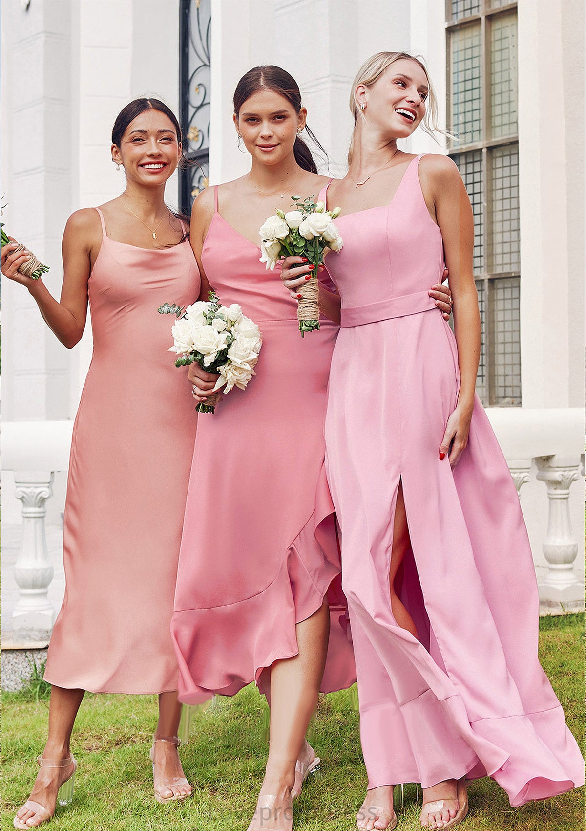 A-line Square Neckline Sleeveless Ankle-Length Stretch Satin Bridesmaid Dresses Moriah DYP0025231