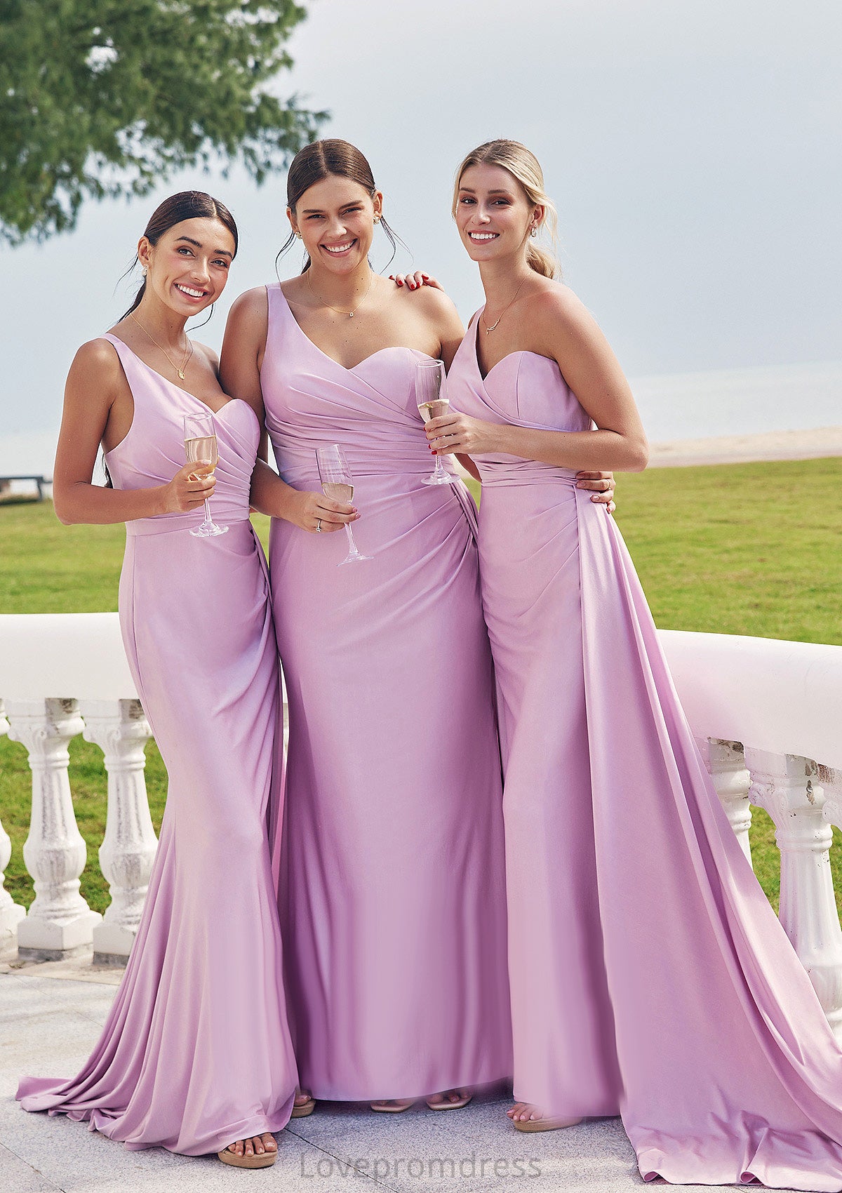 Trumpet/Mermaid One-Shoulder Sleeveless Floor-Length Jersey Plus Size Bridesmaid Dresses with Pleated Side Draping Cristal DYP0025235