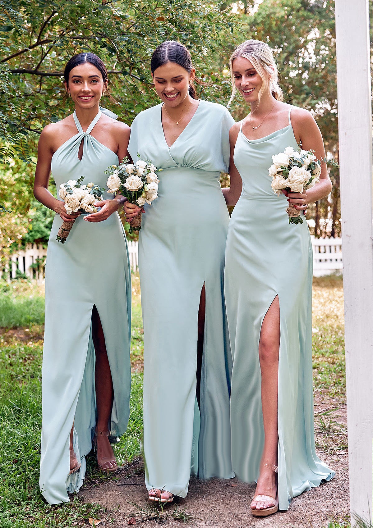 A-line Square Neckline Sleeveless Floor-Length Stretch Satin Bridesmaid Dresses with Split Carley DYP0025248