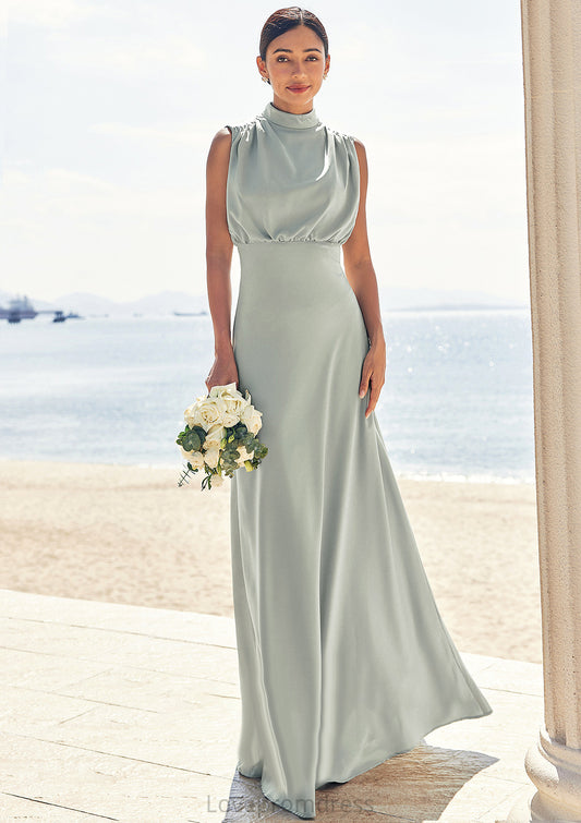 A-line High-Neck Sleeveless Floor-Length Stretch Satin Bridesmaid Dresses Cadence DYP0025252