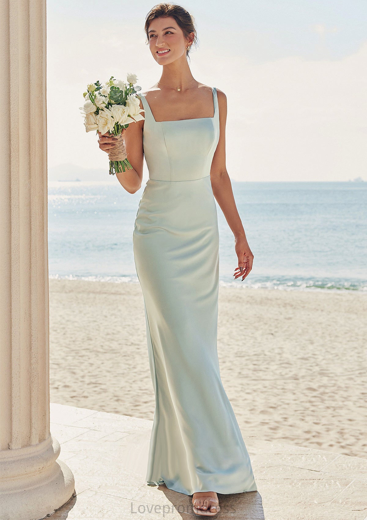 Sheath/Column Square Neckline Sleeveless Floor-Length Stretch Satin Bridesmaid Dresses Aspen DYP0025262