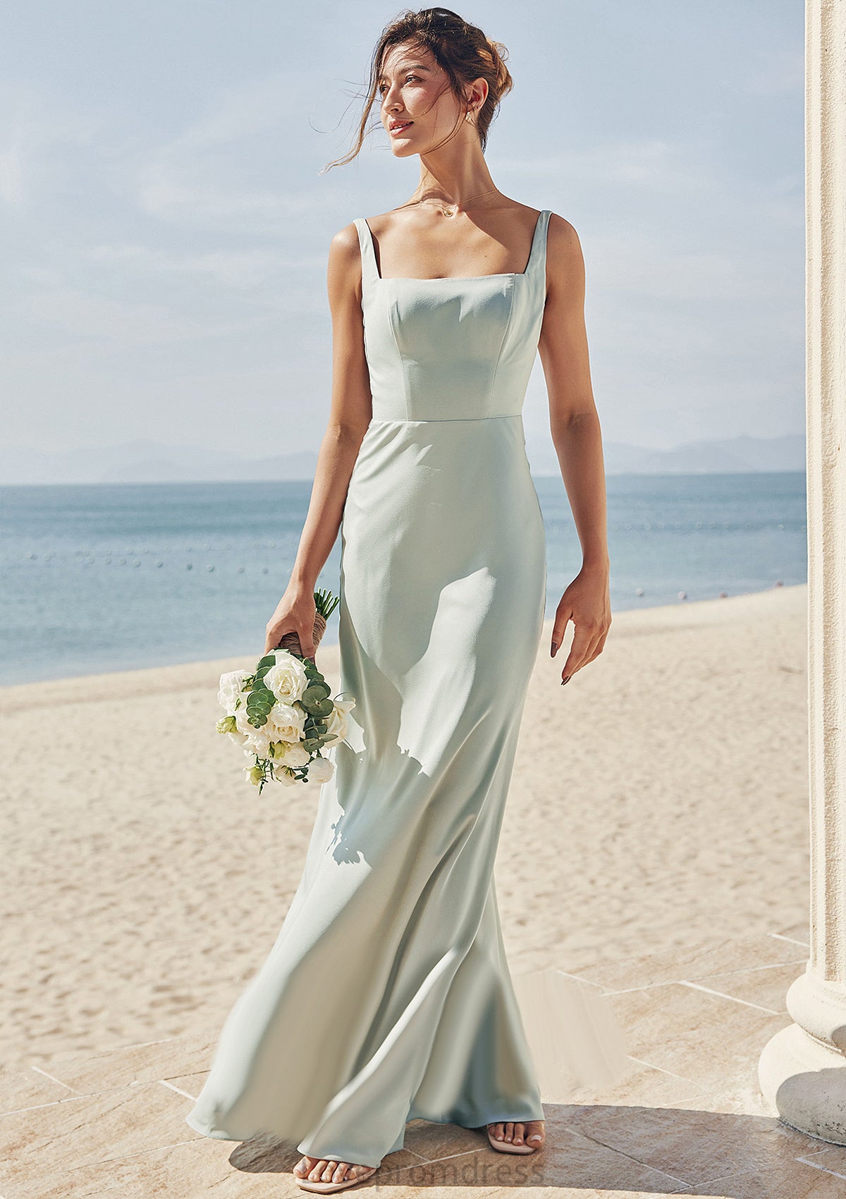 Sheath/Column Square Neckline Sleeveless Floor-Length Stretch Satin Bridesmaid Dresses Aspen DYP0025262