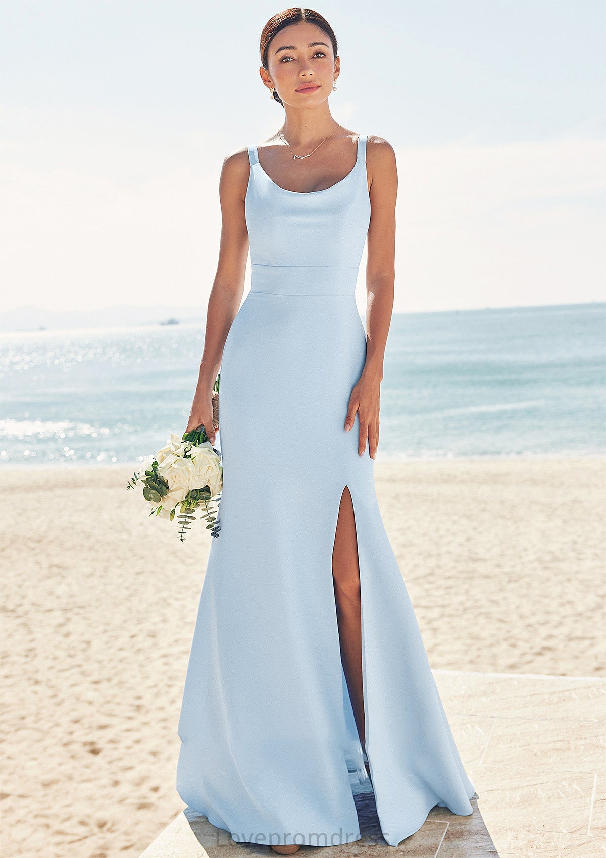 Trumpet/Mermaid Scoop Neck SleevelessFloor-Length Stretch Crepe Bridesmaid Dresses with Split Georgia DYP0025271