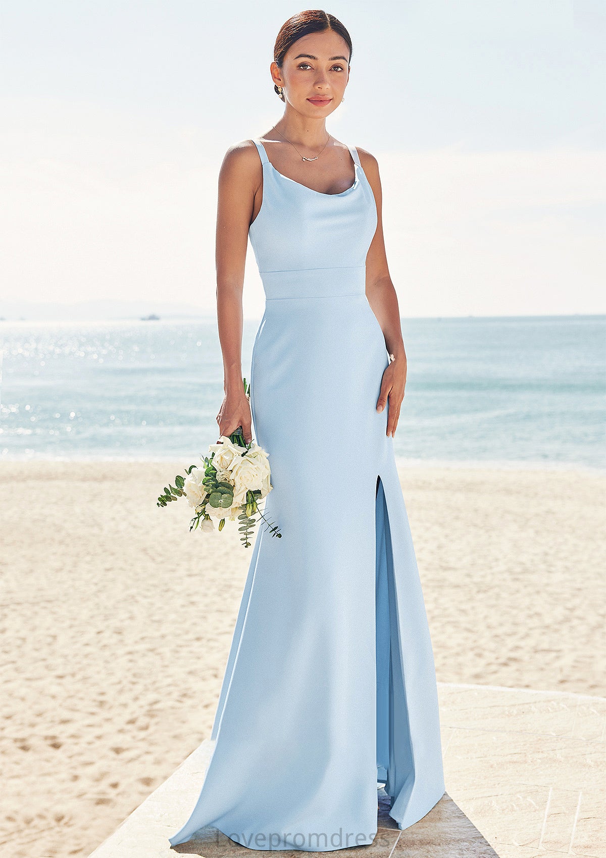 Trumpet/Mermaid Scoop Neck SleevelessFloor-Length Stretch Crepe Bridesmaid Dresses with Split Georgia DYP0025271