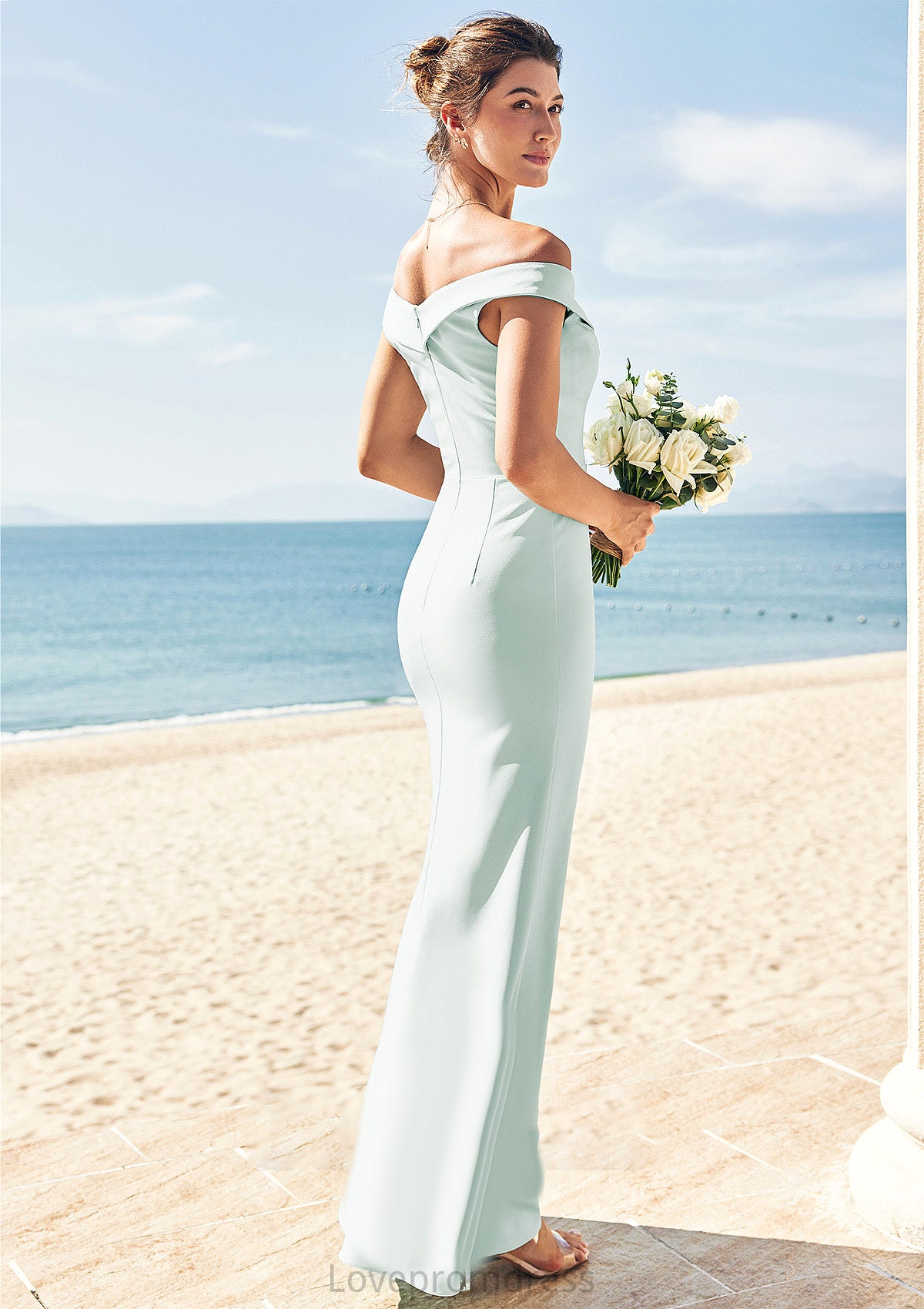 Trumpet/Mermaid Off-the-Shoulder Sleeveless Floor-Length Stretch Crepe Bridesmaid Dresses with Split Chasity DYP0025274