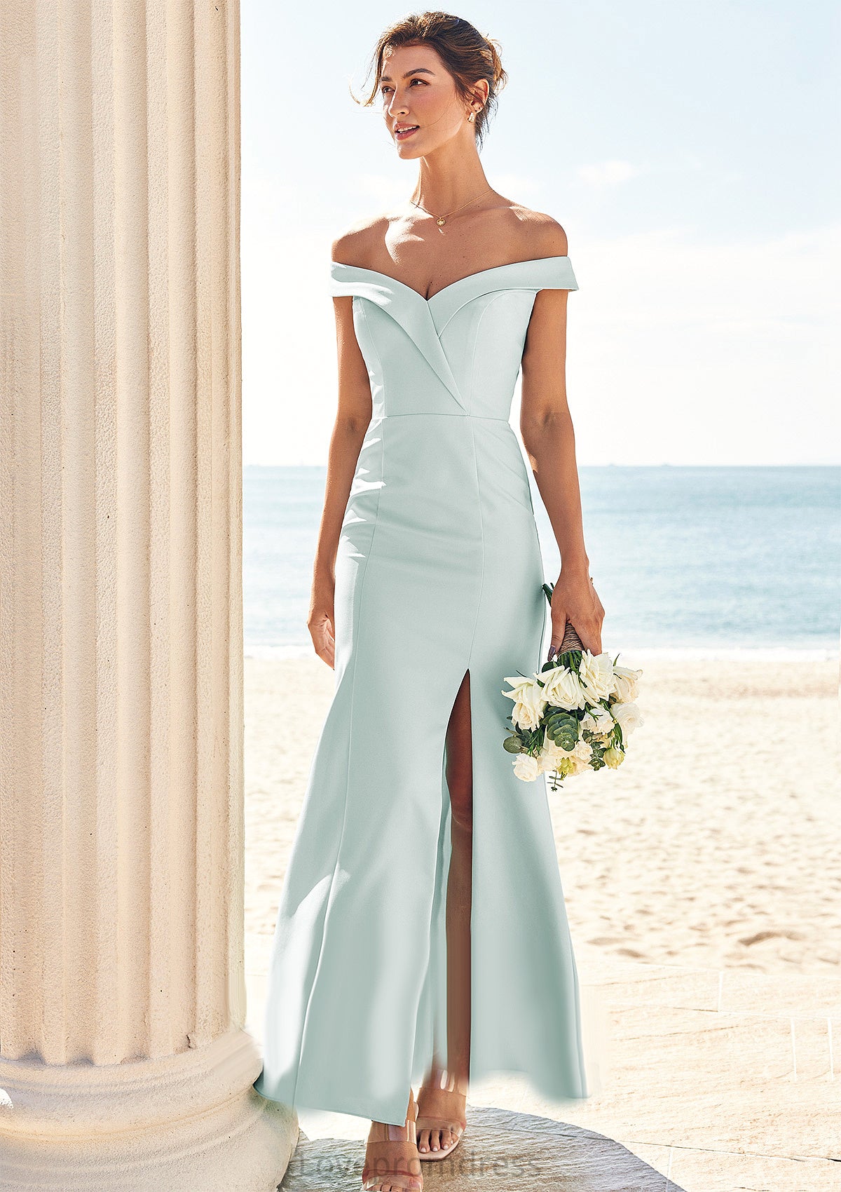 Trumpet/Mermaid Off-the-Shoulder Sleeveless Floor-Length Stretch Crepe Bridesmaid Dresses with Split Chasity DYP0025274