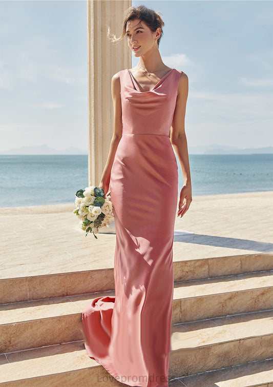 Trumpet/Mermaid Cowl Neck Sleeveless Floor-Length Stretch Satin Bridesmaid Dresses with Sashes Kate DYP0025281