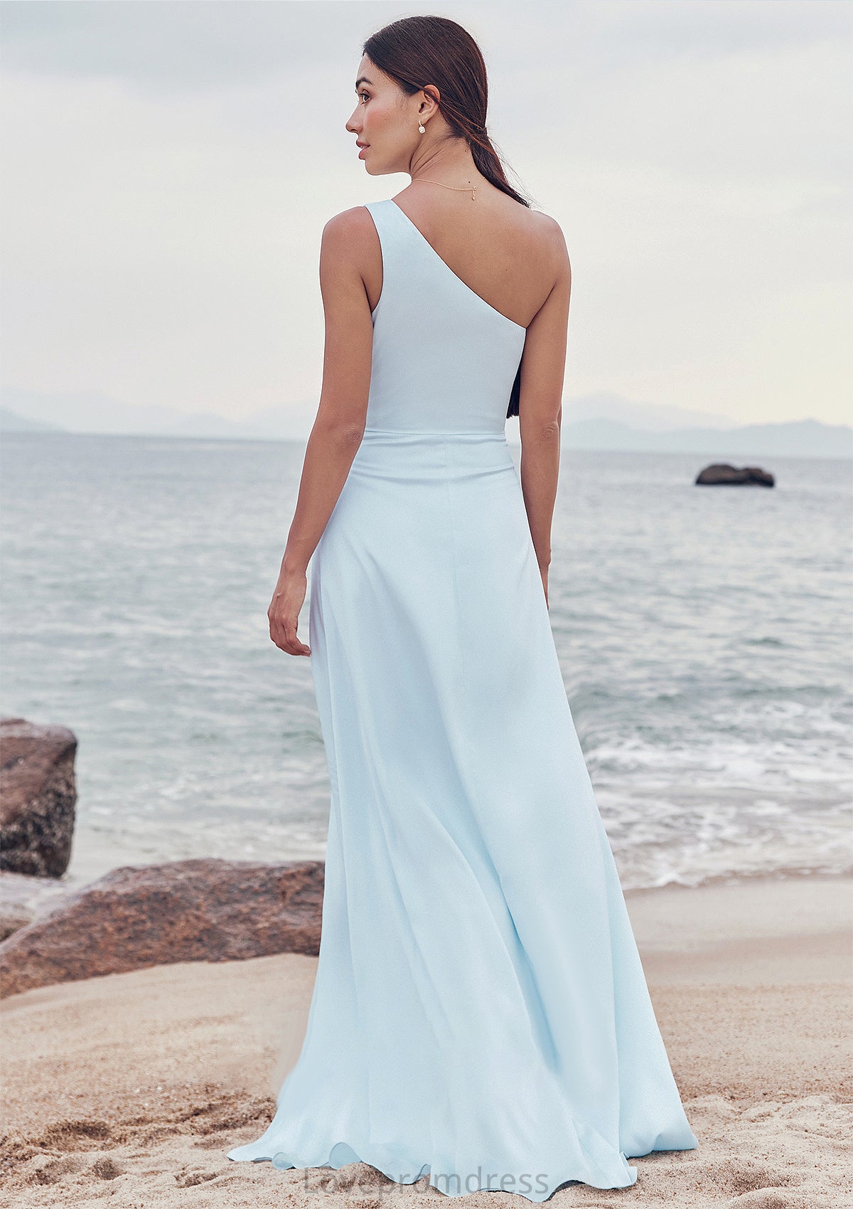 A-line One-Shoulder Sleeveless Floor-Length Stretch Satin Bridesmaid Dresses with Split Dalia DYP0025285