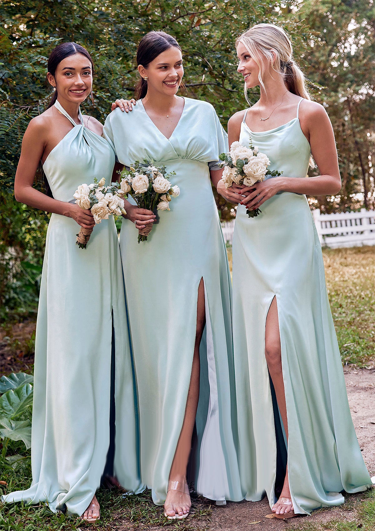 A-line Halter Sleeveless Floor-Length Stretch Satin Bridesmaid Dresses with Split Madilyn DYP0025287